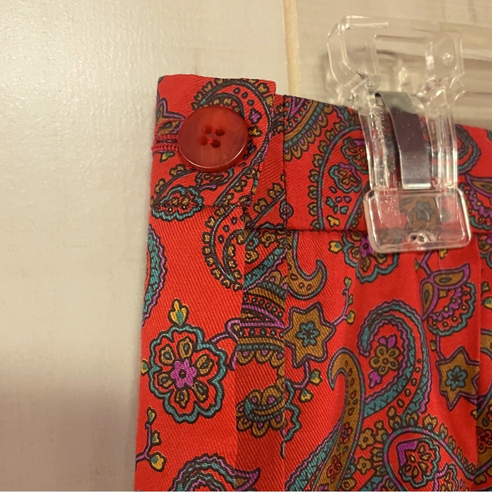 Vintage Orvis Red Blue Green Paisley Pattern Pleated A Line Maxi Skirt Sz 14 - Picture 5 of 7